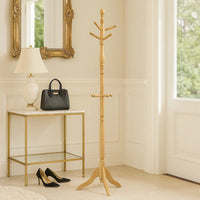 Moy 3 Tier Coat Rack with 10 Hooks, 72 Inch Natural Brown Solid Wood - BM346699