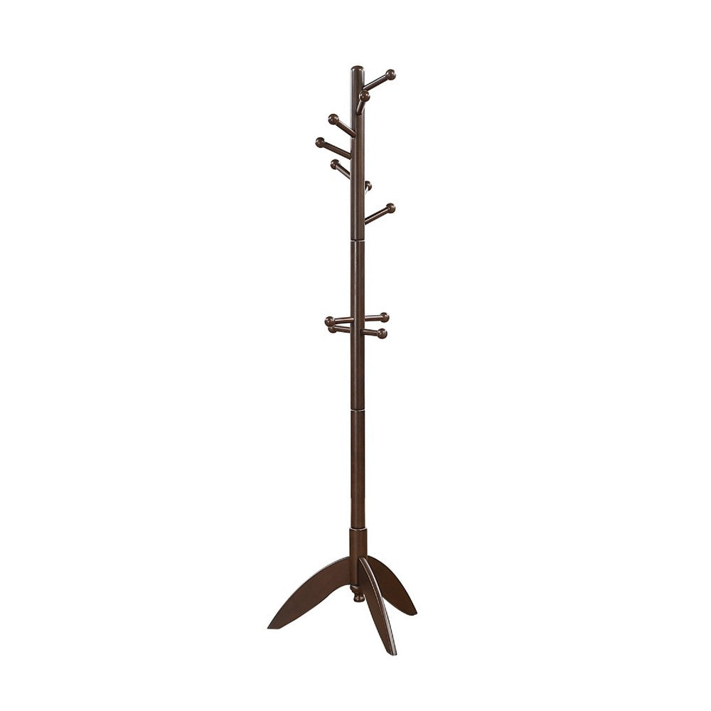 Pon 7 Tier Coat Rack w 11 Hooks and Tripod Base, 70 Inch Dark Brown - BM346700