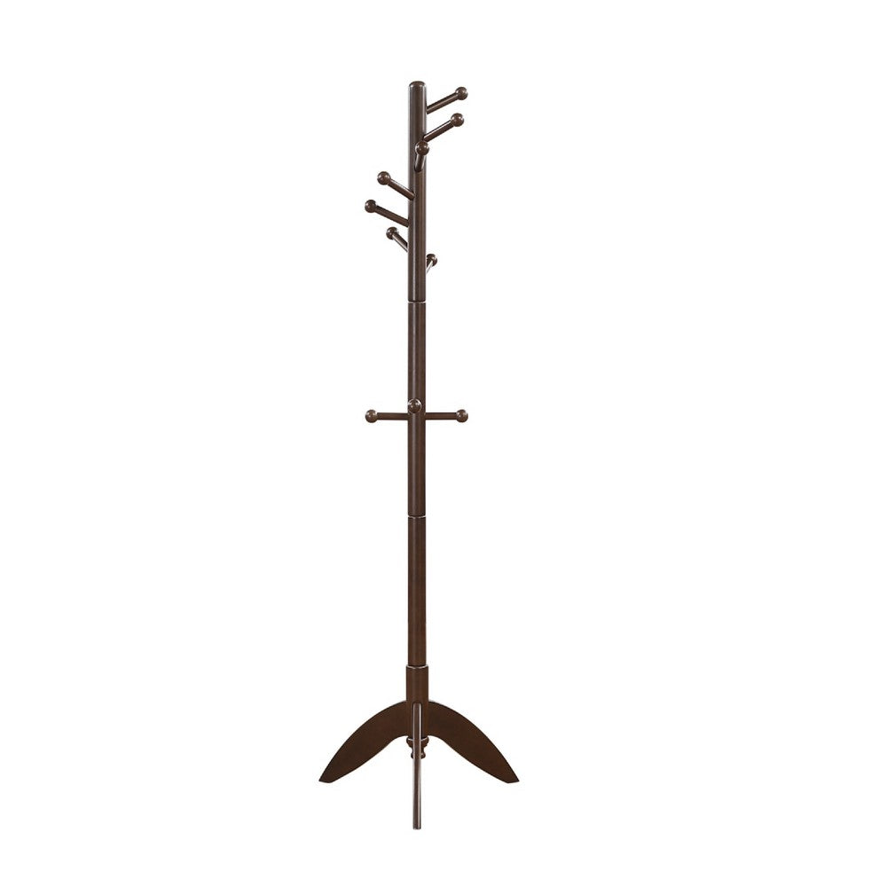 Pon 7 Tier Coat Rack w 11 Hooks and Tripod Base, 70 Inch Dark Brown - BM346700