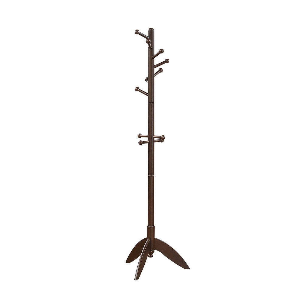 Pon 7 Tier Coat Rack w 11 Hooks and Tripod Base, 70 Inch Dark Brown - BM346700