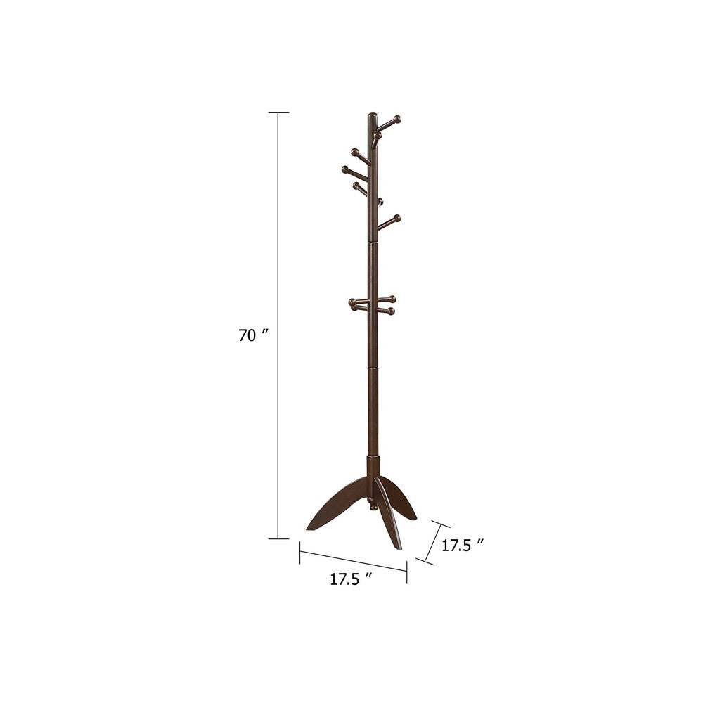 Pon 7 Tier Coat Rack w 11 Hooks and Tripod Base, 70 Inch Dark Brown - BM346700