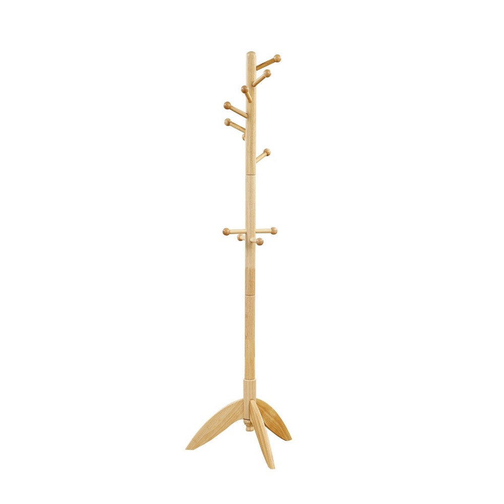 Pon 7 Tier Coat Rack w 11 Hooks and Tripod Base, 70 Inch Natural Brown - BM346701