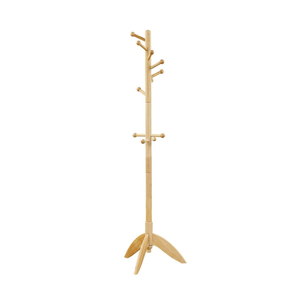 Pon 7 Tier Coat Rack w 11 Hooks and Tripod Base, 70 Inch Natural Brown - BM346701