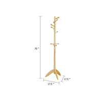 Pon 7 Tier Coat Rack w 11 Hooks and Tripod Base, 70 Inch Natural Brown - BM346701
