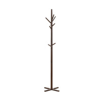 Jema 3 Tier Coat Rack, 9 Hanging Hooks, 70 Inch Dark Brown Solid Wood - BM346702