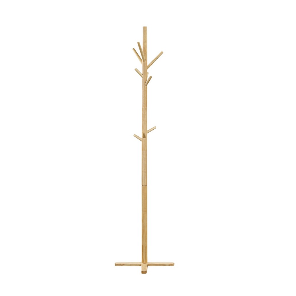 Jema 3 Tier Coat Rack, 9 Hanging Hooks, 70 Inch Natural Brown Solid Wood - BM346703