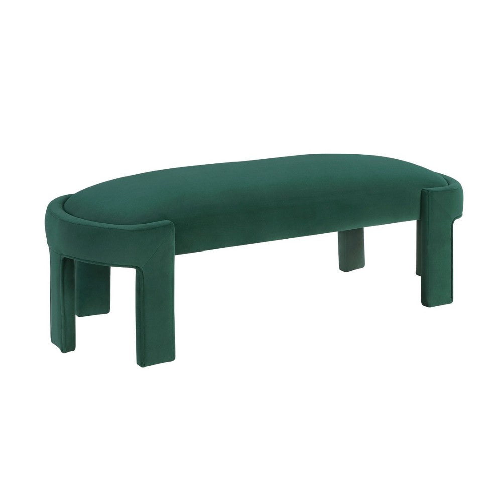 Fery Modern Bench with Curved Edges, Green Velvet Upholstery, 54 Inch - BM346704