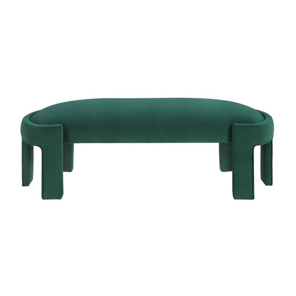 Fery Modern Bench with Curved Edges, Green Velvet Upholstery, 54 Inch - BM346704