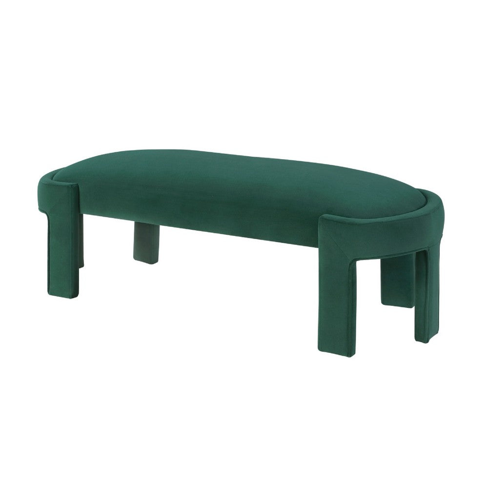 Fery Modern Bench with Curved Edges, Green Velvet Upholstery, 54 Inch - BM346704