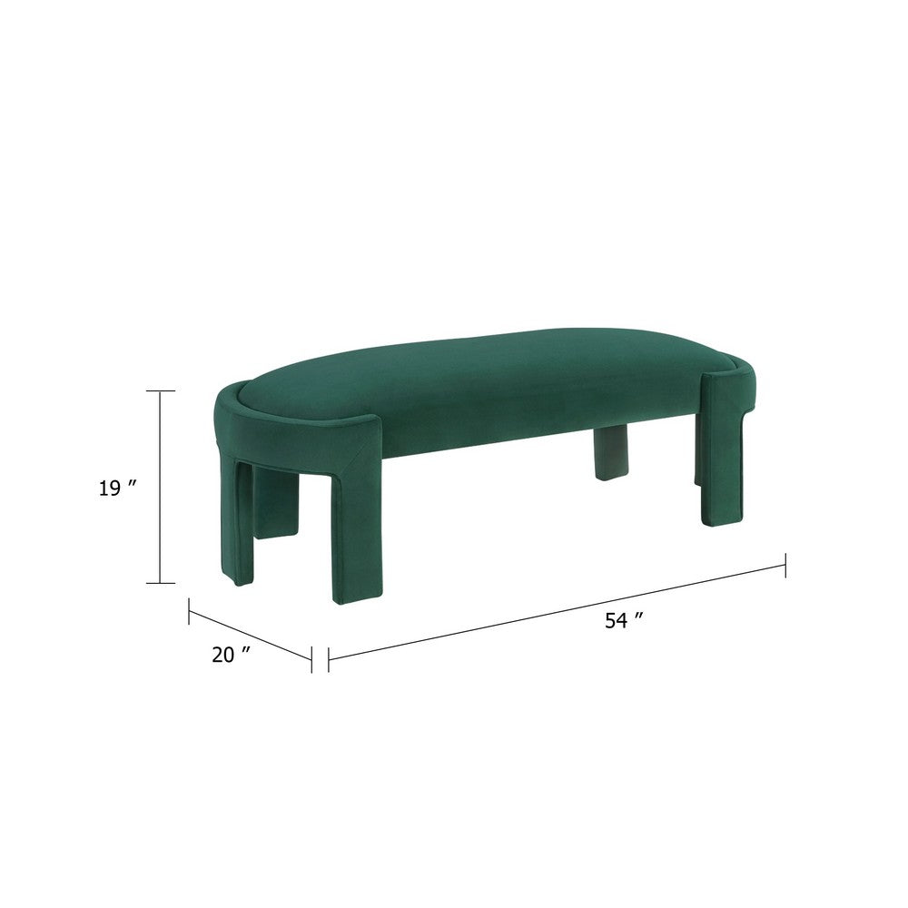Fery Modern Bench with Curved Edges, Green Velvet Upholstery, 54 Inch - BM346704