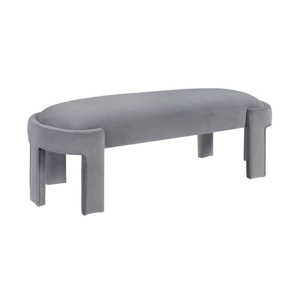 Fery Modern Bench with Curved Edges, Gray Velvet Upholstery, 54 Inch - BM346705