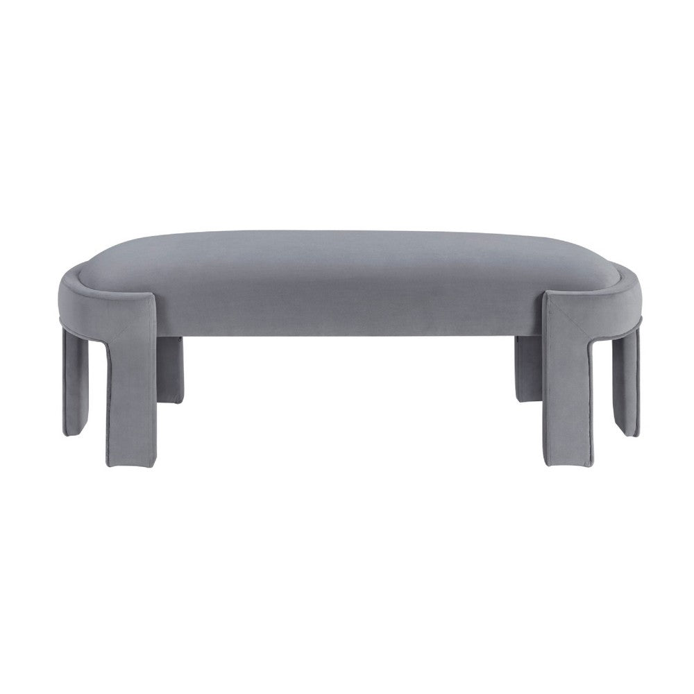 Fery Modern Bench with Curved Edges, Gray Velvet Upholstery, 54 Inch - BM346705