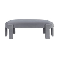 Fery Modern Bench with Curved Edges, Gray Velvet Upholstery, 54 Inch - BM346705