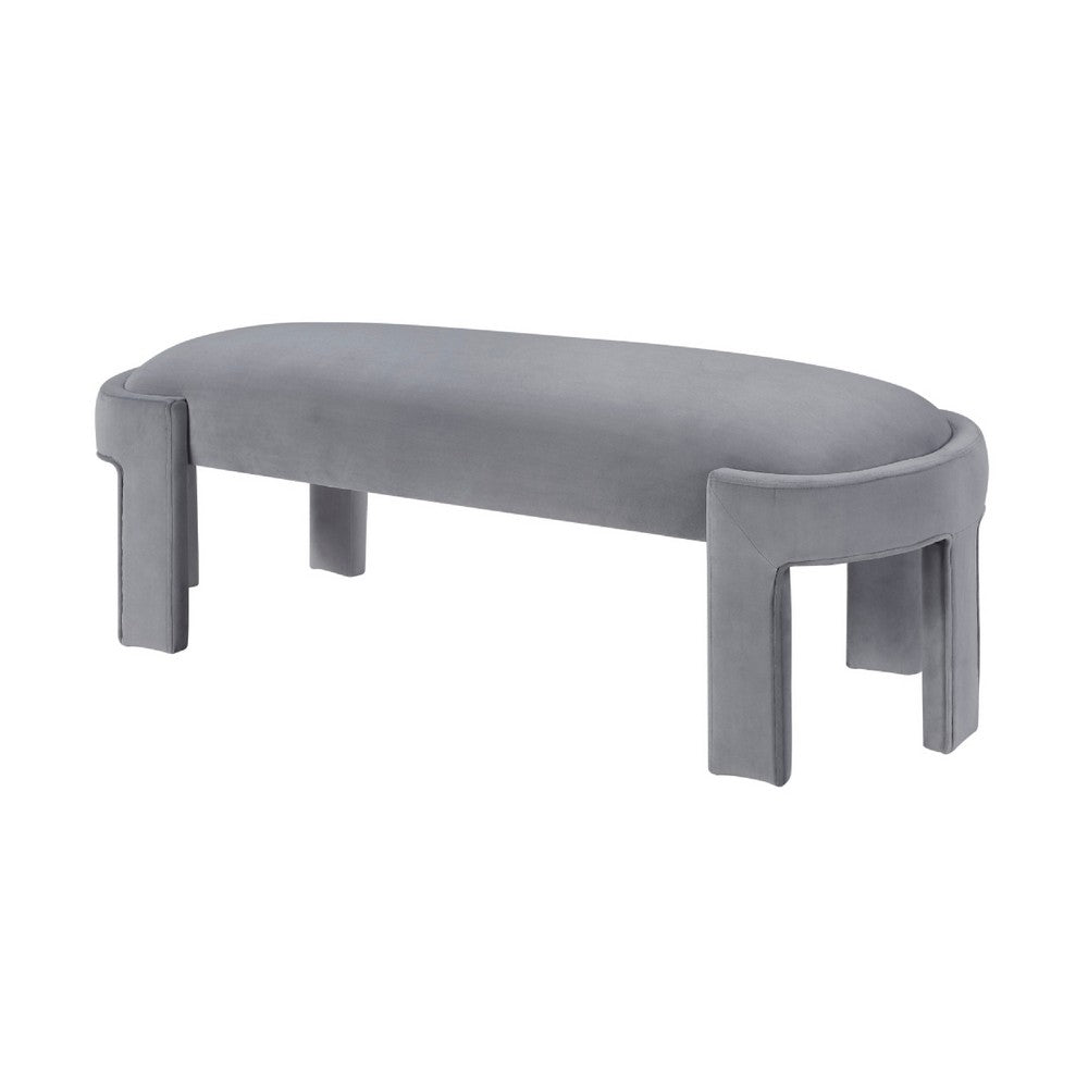 Fery Modern Bench with Curved Edges, Gray Velvet Upholstery, 54 Inch - BM346705