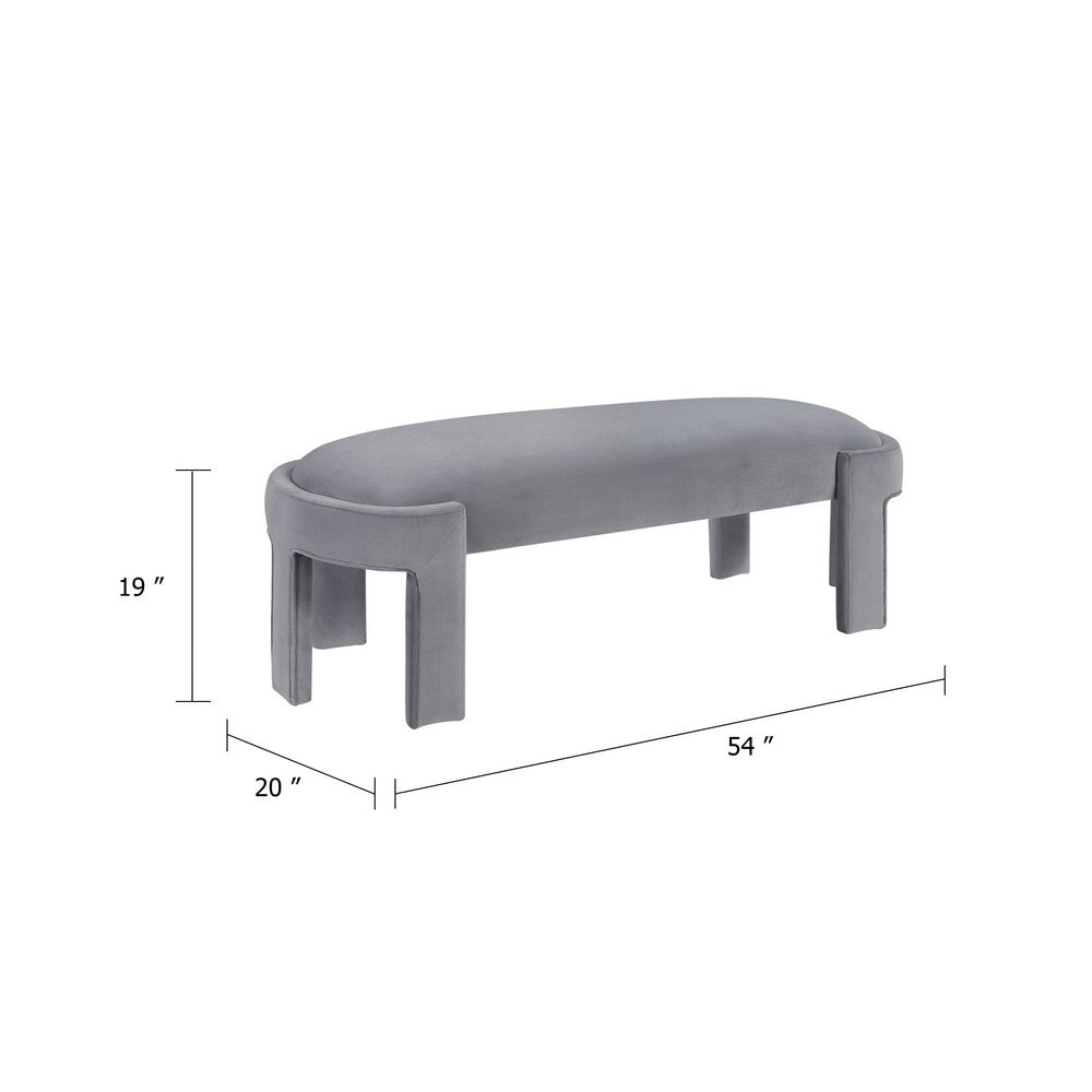Fery Modern Bench with Curved Edges, Gray Velvet Upholstery, 54 Inch - BM346705