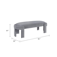 Fery Modern Bench with Curved Edges, Gray Velvet Upholstery, 54 Inch - BM346705