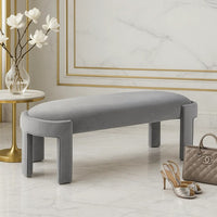 Fery Modern Bench with Curved Edges, Gray Velvet Upholstery, 54 Inch - BM346705