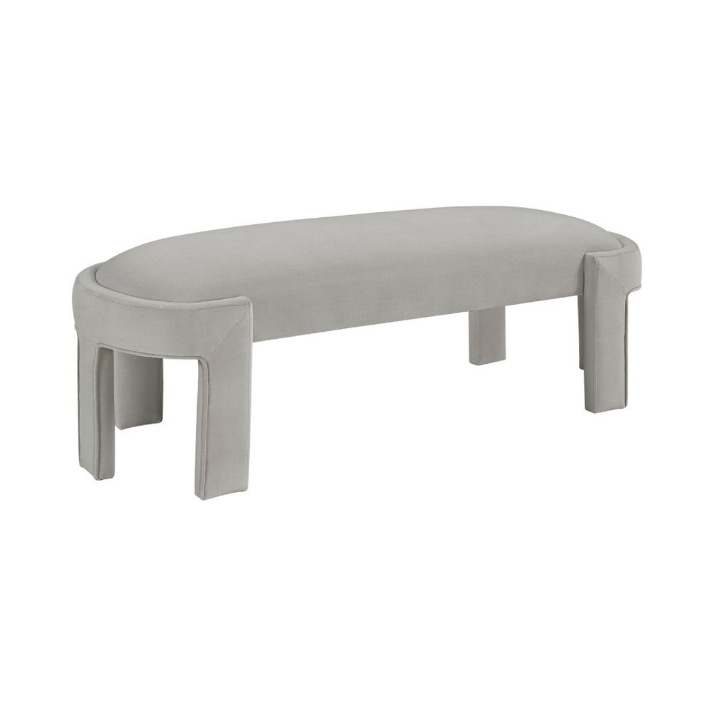 Fery Modern Bench with Curved Edges, Taupe Velvet Upholstery, 54 Inch - BM346706
