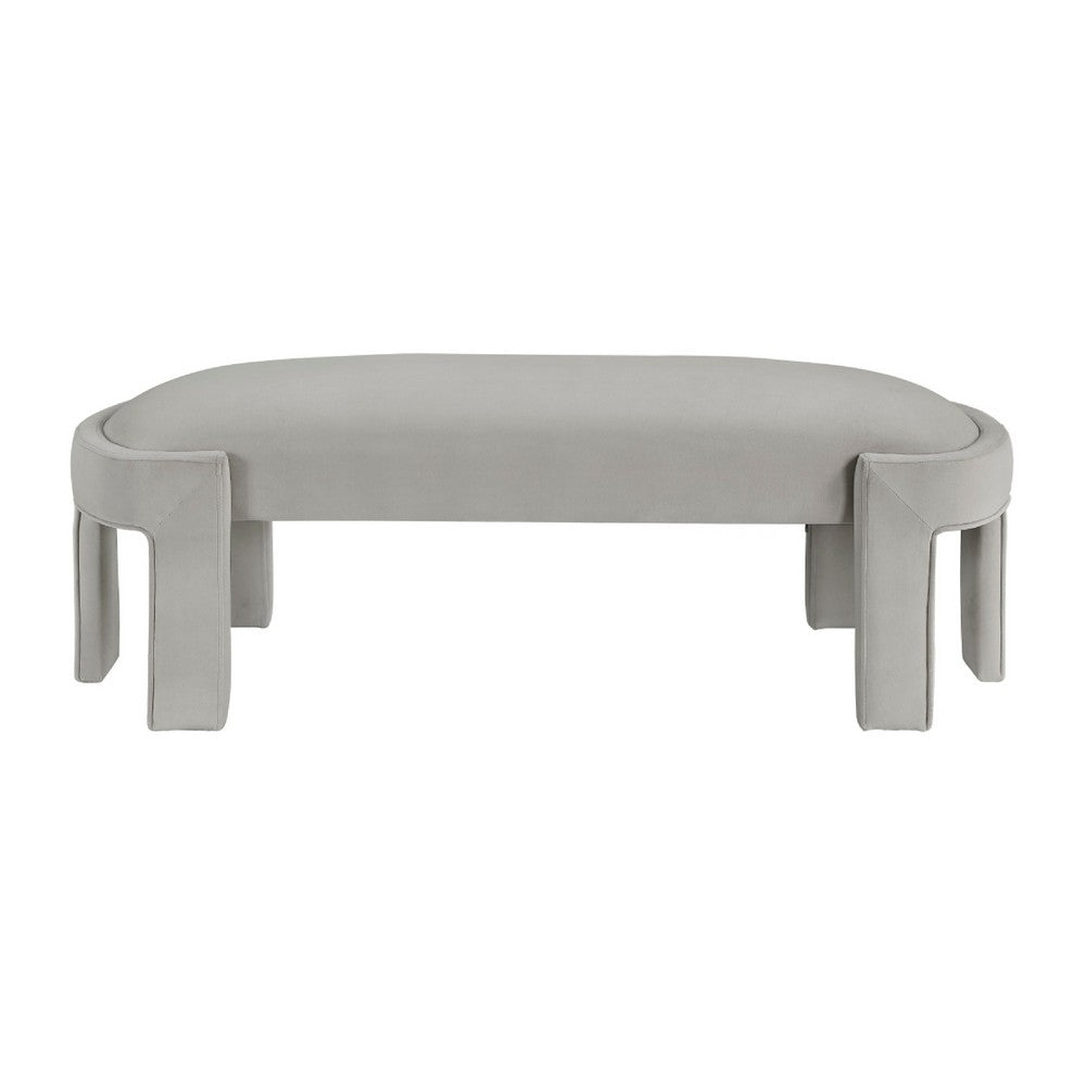 Fery Modern Bench with Curved Edges, Taupe Velvet Upholstery, 54 Inch - BM346706