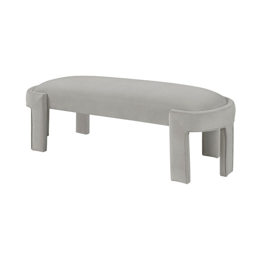 Fery Modern Bench with Curved Edges, Taupe Velvet Upholstery, 54 Inch - BM346706