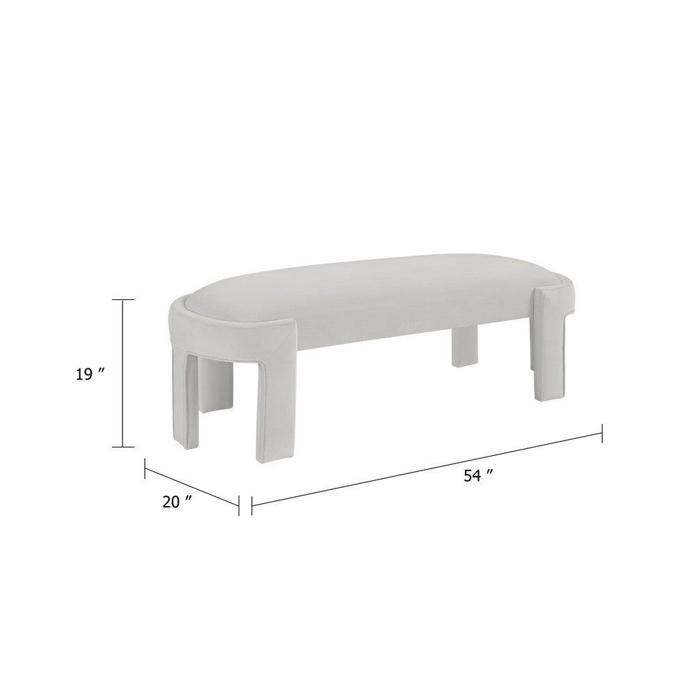 Fery Modern Bench with Curved Edges, Taupe Velvet Upholstery, 54 Inch - BM346706