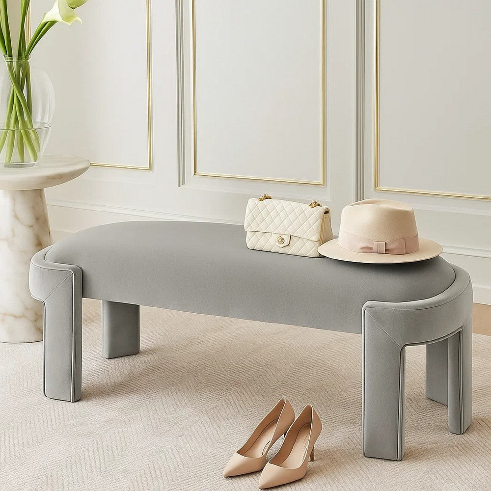 Fery Modern Bench with Curved Edges, Taupe Velvet Upholstery, 54 Inch - BM346706