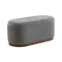 Sio Storage Bench, Ribbed Gray Corduroy, 43 Inch Walnut Brown Wood - BM346707