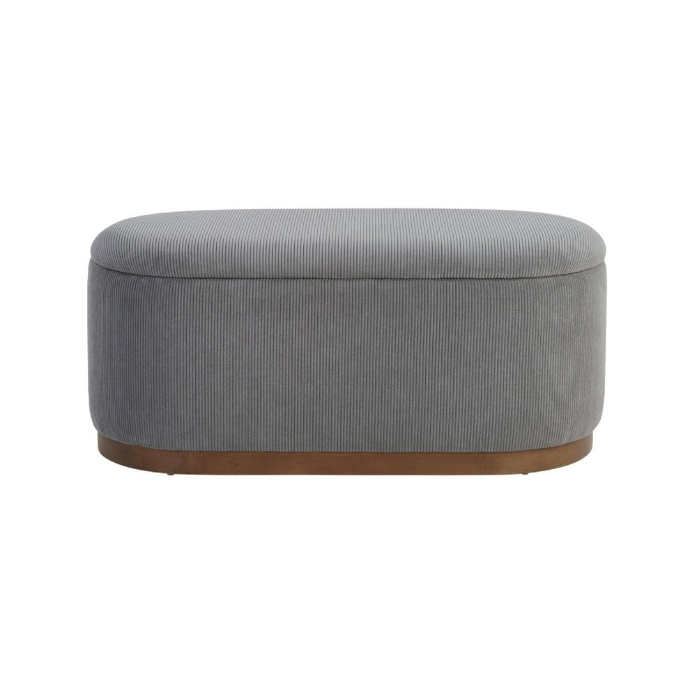 Sio Storage Bench, Ribbed Gray Corduroy, 43 Inch Walnut Brown Wood - BM346707