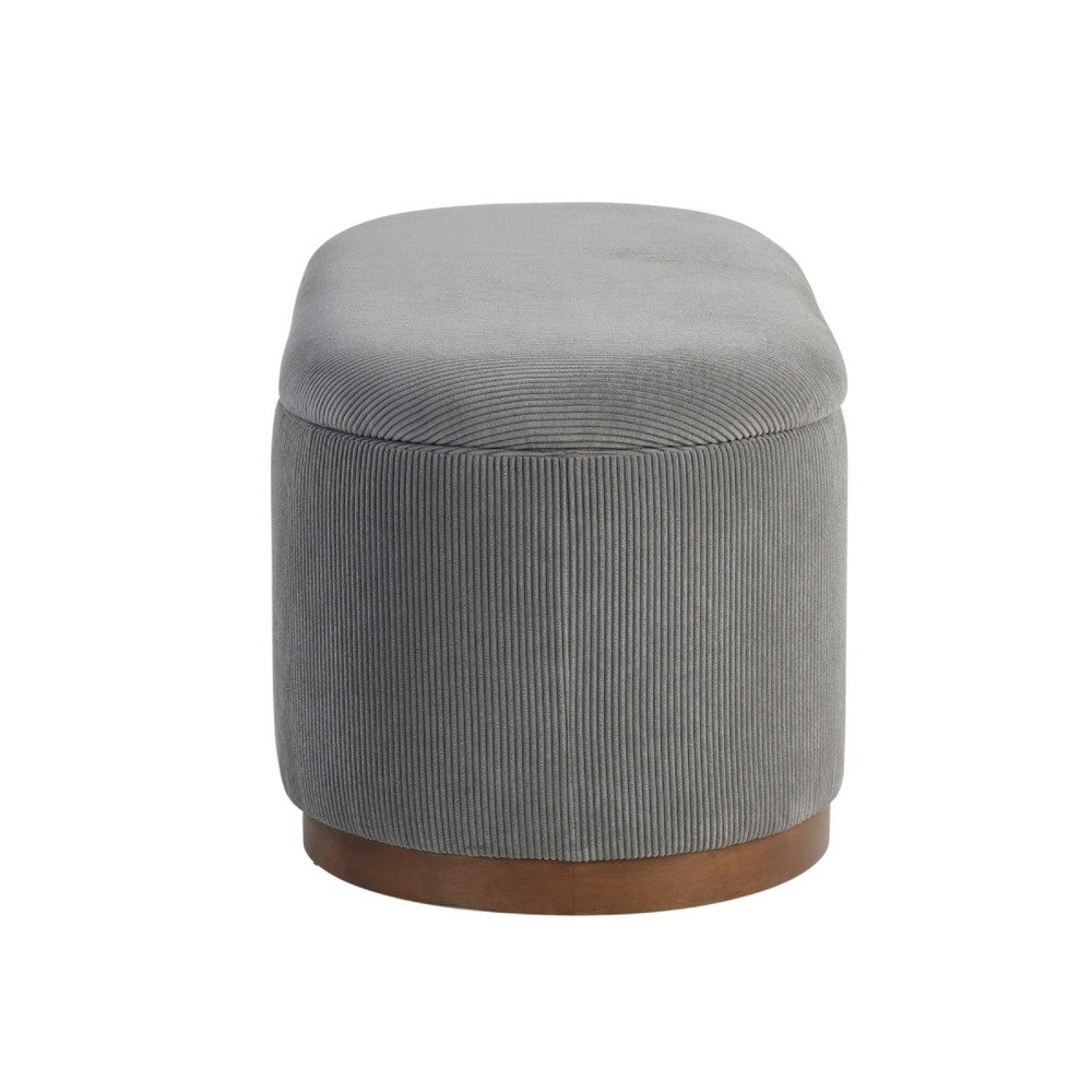 Sio Storage Bench, Ribbed Gray Corduroy, 43 Inch Walnut Brown Wood - BM346707