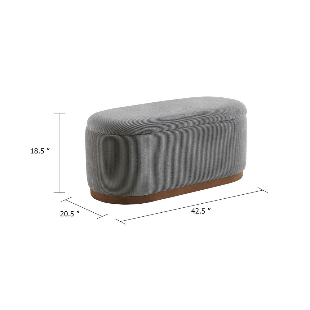 Sio Storage Bench, Ribbed Gray Corduroy, 43 Inch Walnut Brown Wood - BM346707