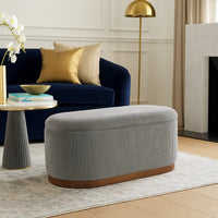 Sio Storage Bench, Ribbed Gray Corduroy, 43 Inch Walnut Brown Wood - BM346707