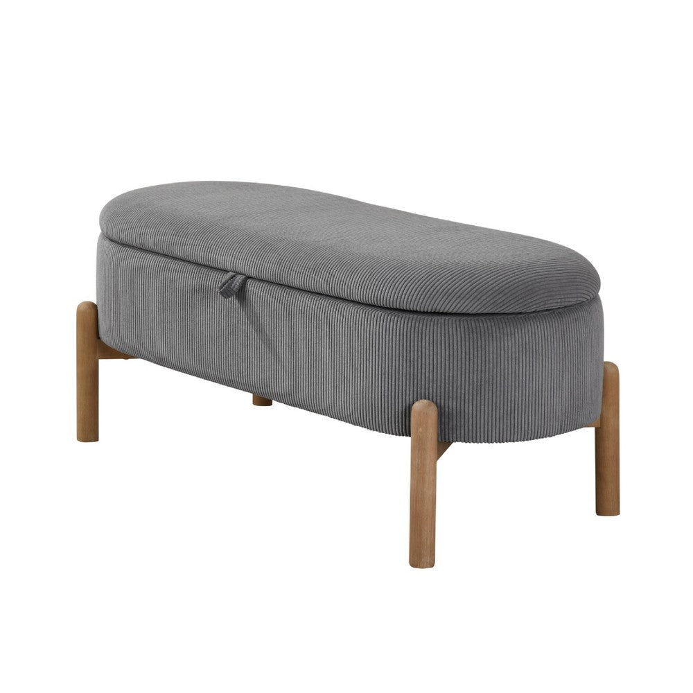 Fian Storage Bench w Lift Top, Natural Brown Legs, Gray Corduroy 42 Inch - BM346708