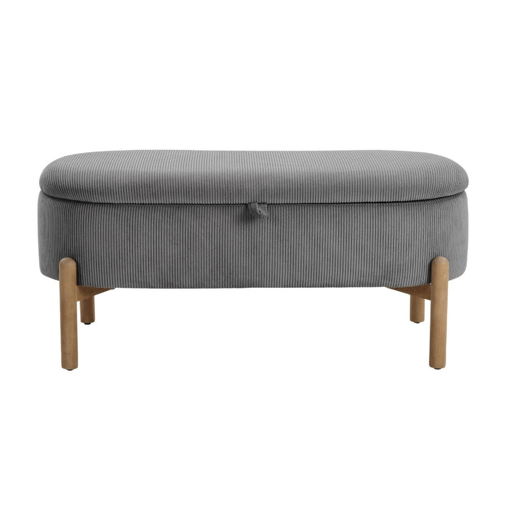 Fian Storage Bench w Lift Top, Natural Brown Legs, Gray Corduroy 42 Inch - BM346708