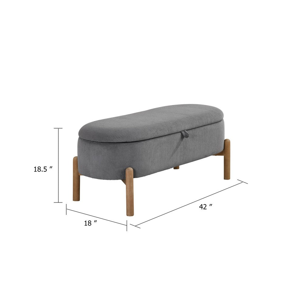 Fian Storage Bench w Lift Top, Natural Brown Legs, Gray Corduroy 42 Inch - BM346708