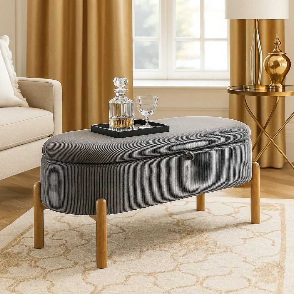 Fian Storage Bench w Lift Top, Natural Brown Legs, Gray Corduroy 42 Inch - BM346708