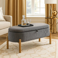 Fian Storage Bench w Lift Top, Natural Brown Legs, Gray Corduroy 42 Inch - BM346708