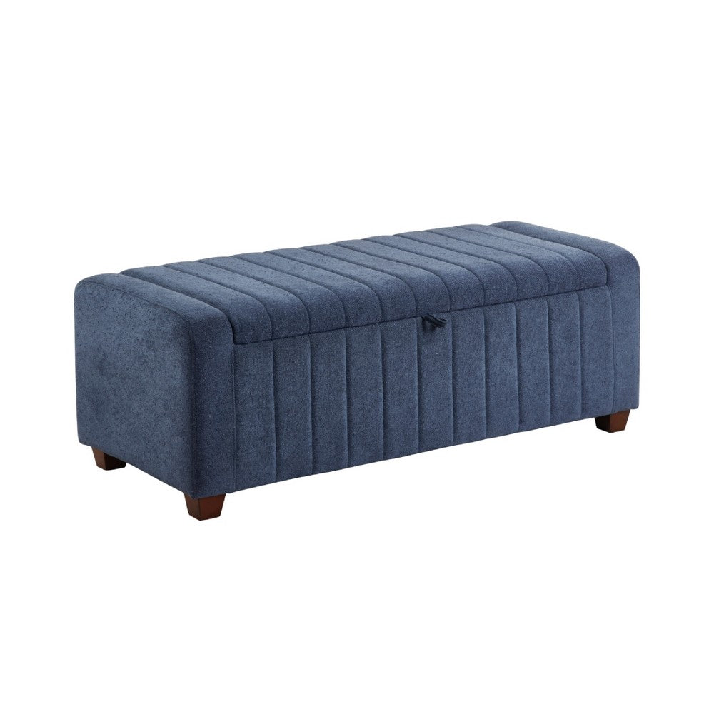 Doa Storage Bench, Channel Tufted, Blue Boucle Upholstery 50 Inch  - BM346709