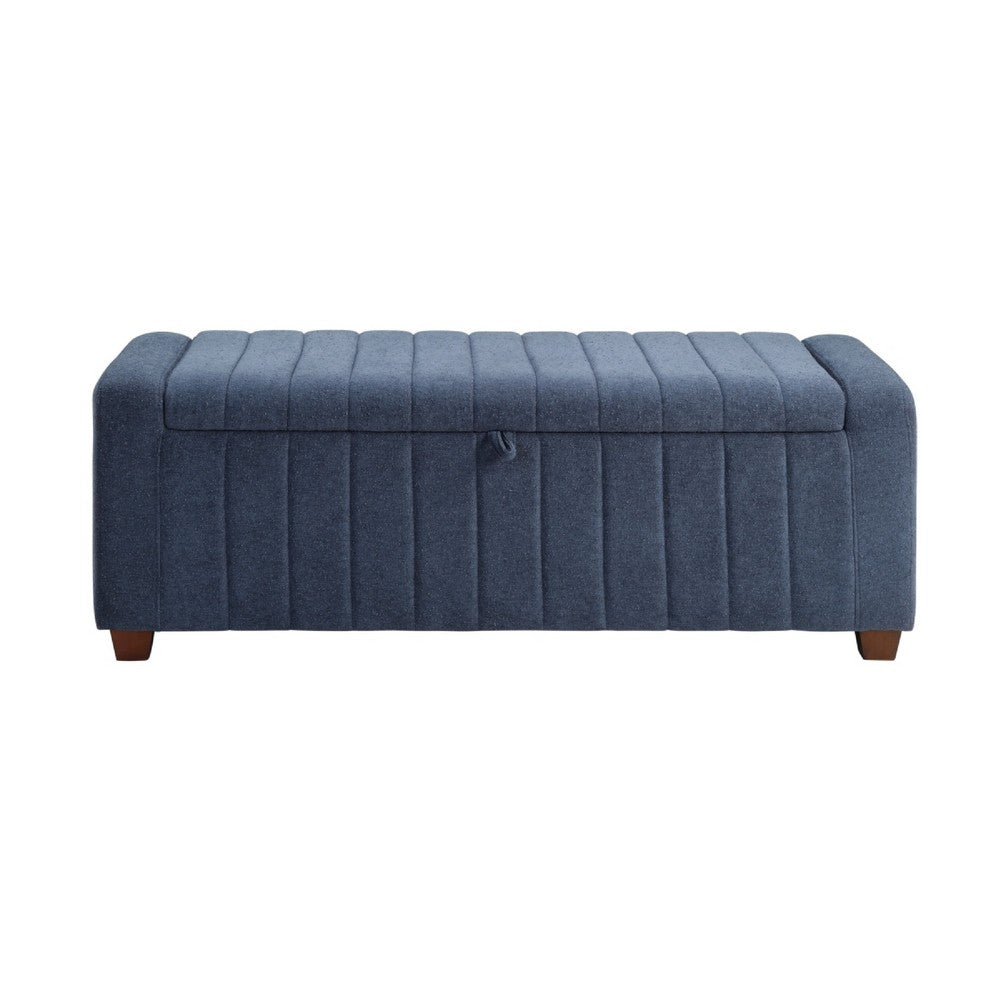 Doa Storage Bench, Channel Tufted, Blue Boucle Upholstery 50 Inch  - BM346709