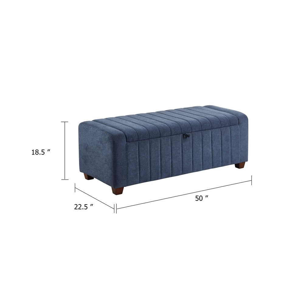 Doa Storage Bench, Channel Tufted, Blue Boucle Upholstery 50 Inch  - BM346709
