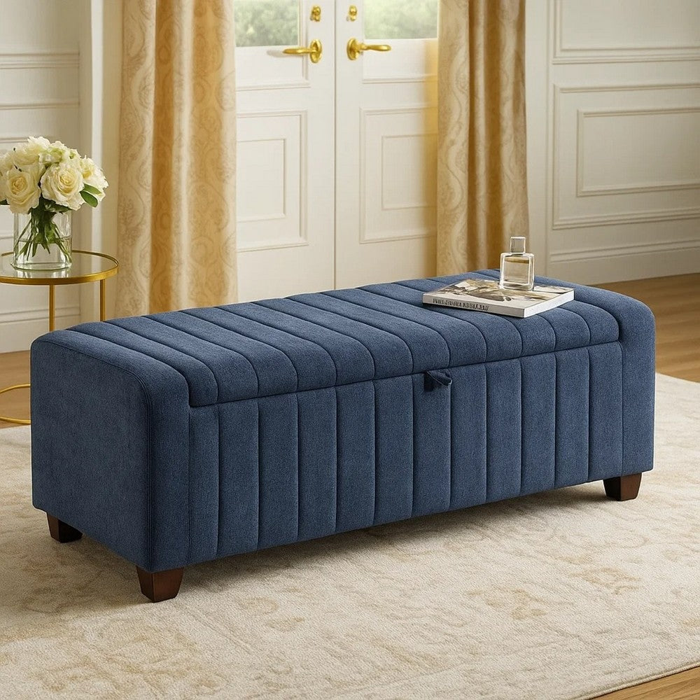 Doa Storage Bench, Channel Tufted, Blue Boucle Upholstery 50 Inch  - BM346709
