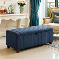Doa Storage Bench, Channel Tufted, Blue Boucle Upholstery 50 Inch  - BM346709