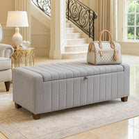 Doa Storage Bench, Channel Tufted, Gray Boucle Upholstery 50 Inch  - BM346710