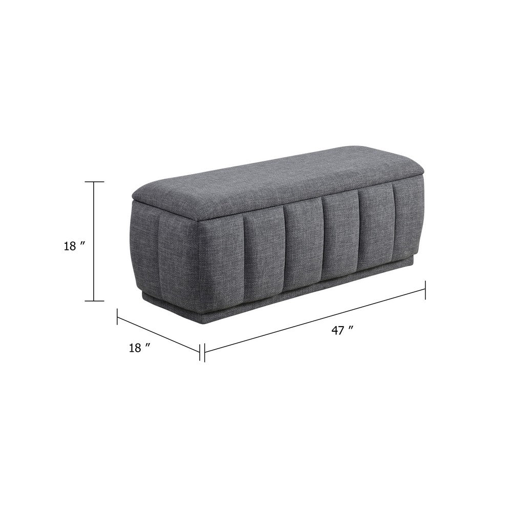 Jia Storage Bench, Wide Channel Tufted Gray Polyester 47 Inch  - BM346711