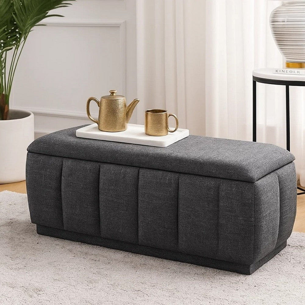 Jia Storage Bench, Wide Channel Tufted Gray Polyester 47 Inch  - BM346711