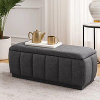 Jia Storage Bench, Wide Channel Tufted Gray Polyester 47 Inch  - BM346711