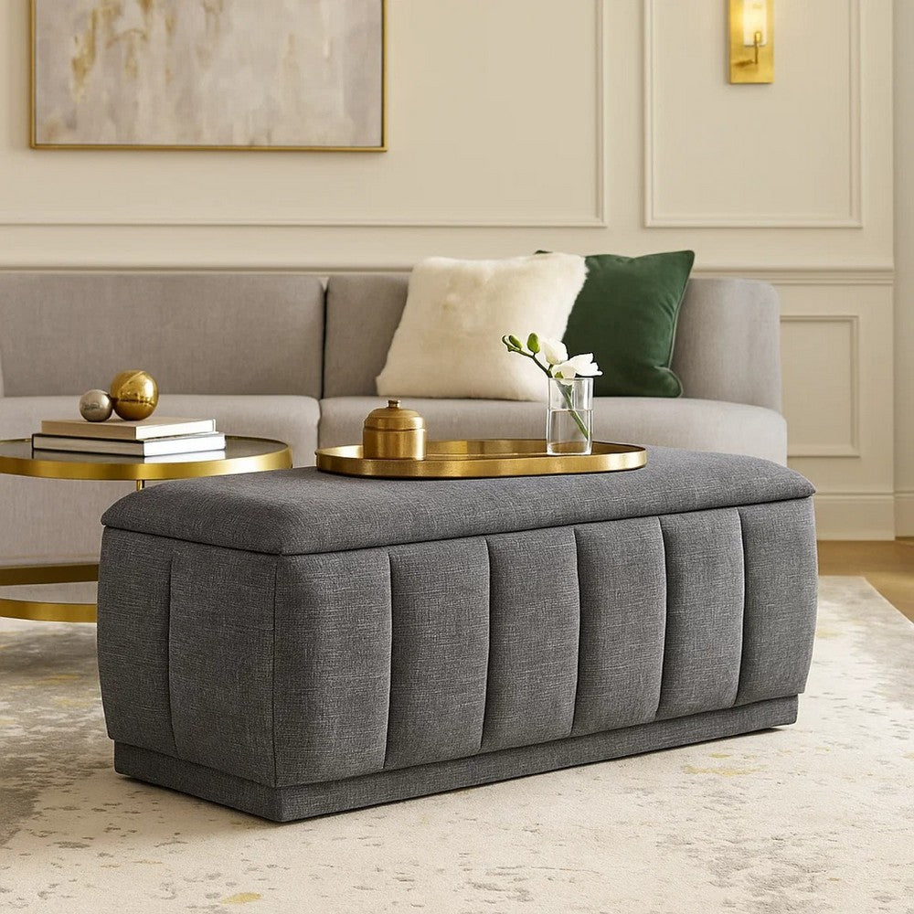Jia Storage Bench, Wide Channel Tufted Gray Polyester 47 Inch  - BM346711
