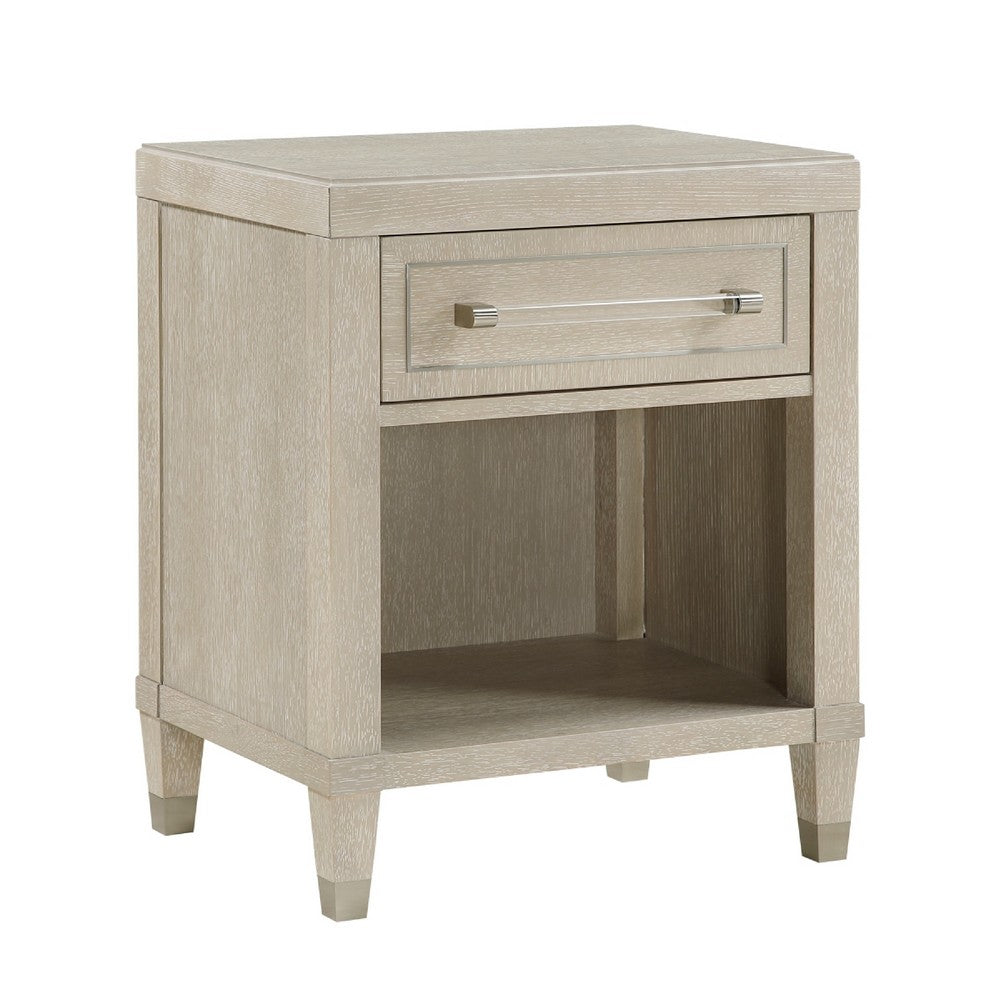Olto Nightstand with 1 Drawer, USB Ports, Cubby Shelf, Light Oak Brown - BM346713