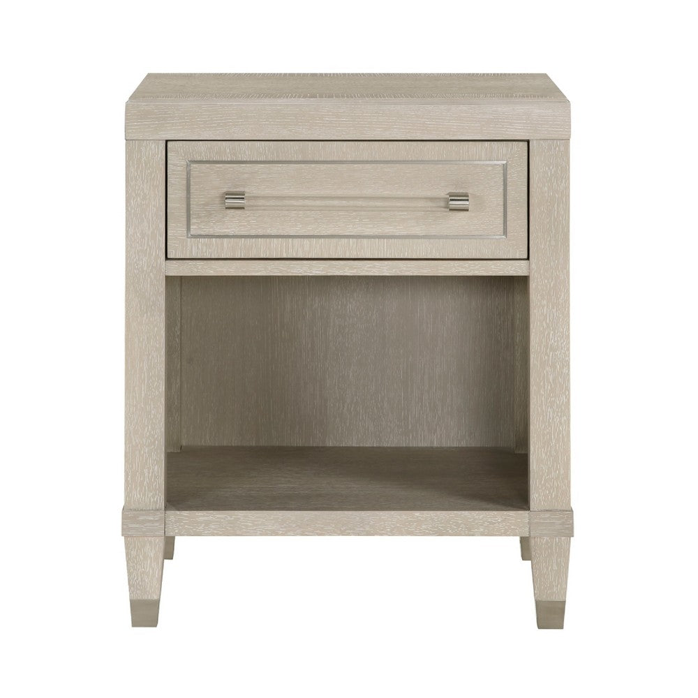 Olto Nightstand with 1 Drawer, USB Ports, Cubby Shelf, Light Oak Brown - BM346713