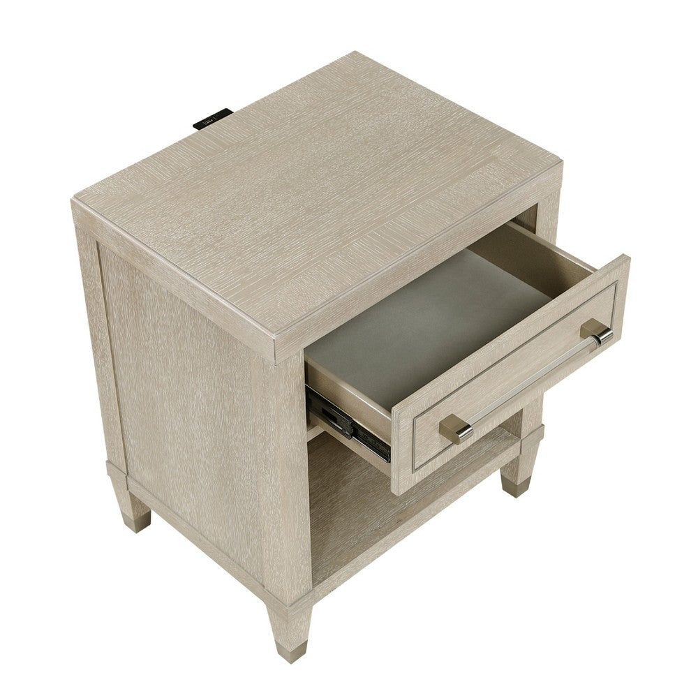 Olto Nightstand with 1 Drawer, USB Ports, Cubby Shelf, Light Oak Brown - BM346713