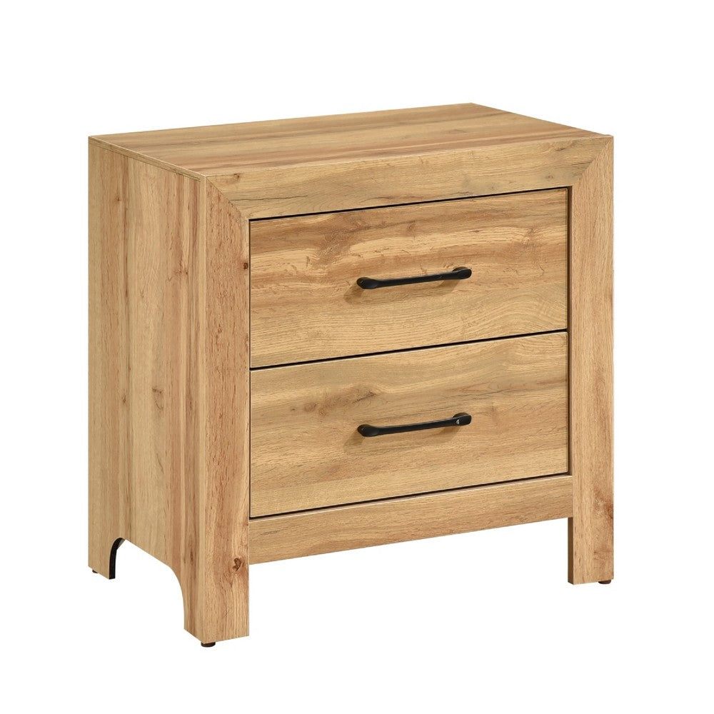 Adia Nightstand, 2 Drawer with Black Nickel Handles, Natural Brown - BM346714